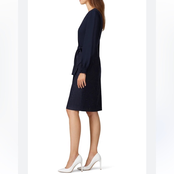 $475 Rebecca Taylor Navy Cross Hatch Wrap Dress women sizes 6, 10 - Picture 2 of 8